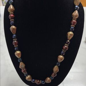 Elegant Gold and Red Beaded 30 inch Necklace